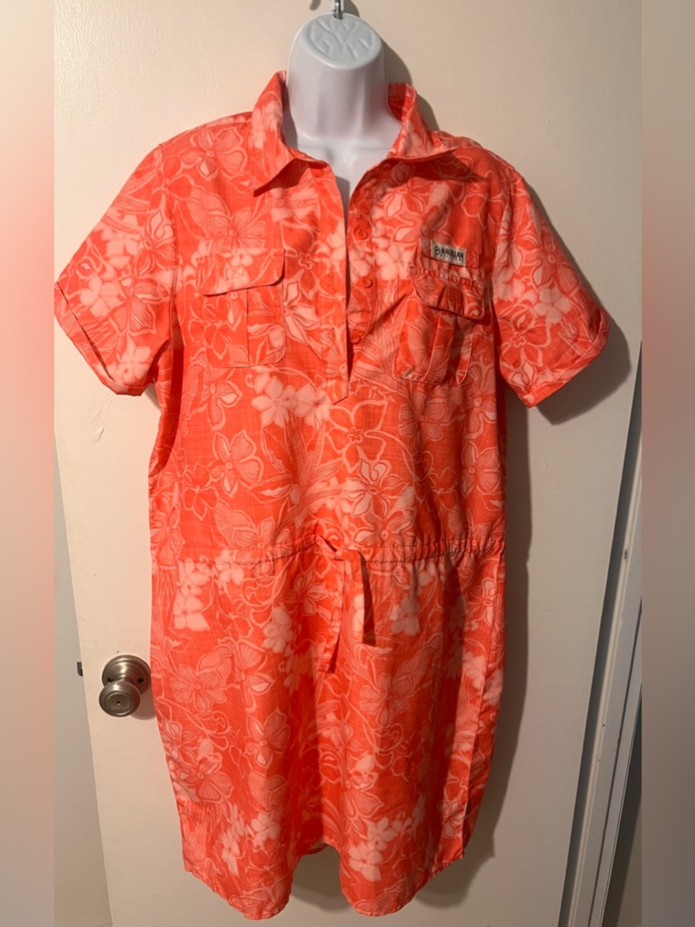 Magellan Outdoors Coral Pink Floral Shirt Dress XL